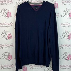 Tommy Hilfiger long sleeve elbow plat h premium wool Dark Blue V-Neck Sweater